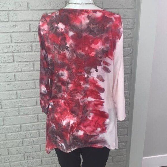 One World Women Tie Dye V-Neck Live and Let Live Long Sleeve Tunic Top Size L - Picture 6 of 10